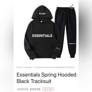 Essentials Spring Hooded Black Tracksuit (New size Small)